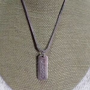 Silvertone blessed necklace christian catholic religious positivity affirmation
